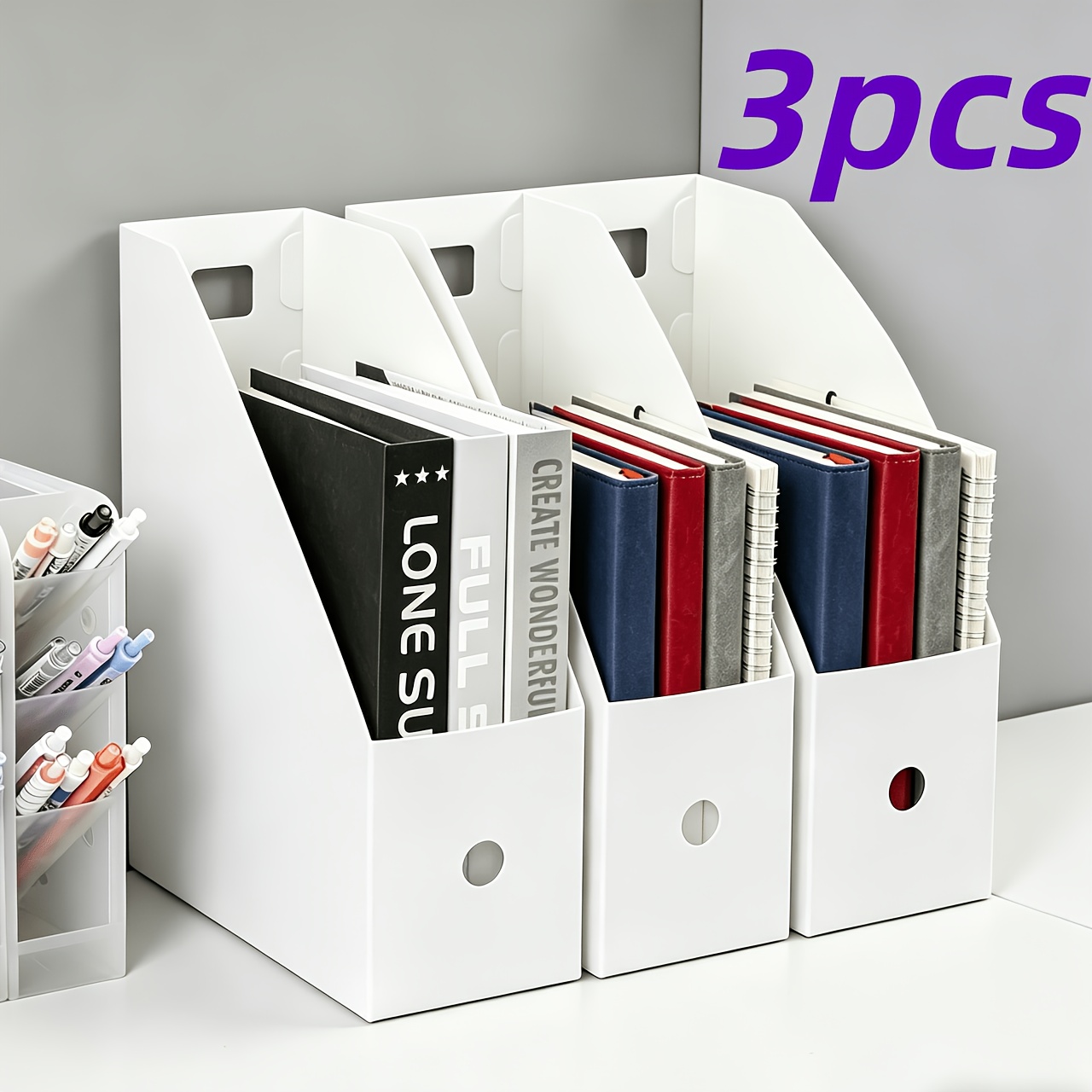 TEMU 3-pack Lightweight And Easy Single-column Folding File Desktop File, File Box, File Holder, Books, Storage Book Stand, Office, Back To School