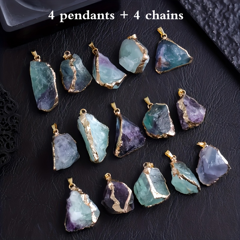 TEMU Ensemble de 8 pièces, Pendentif irrégulier violet et vert en naturelle, Collier tendance facile à , Convient pour un usage , Fabrication de