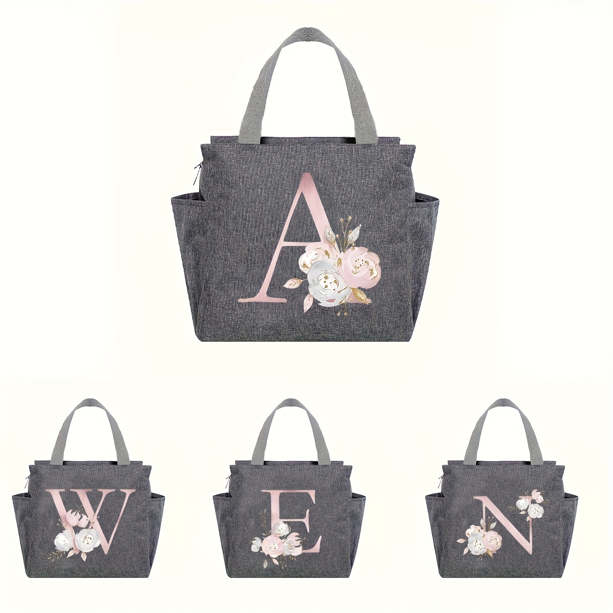 

Sac à Déjeuner Isolé Chic avec Imprimé Lettres - Étanche, Tote en Aluminium Double Couche avec Fermeture Éclair & Pochette de Maquillage Assortie - pour & l'École, Boîte à Lunch