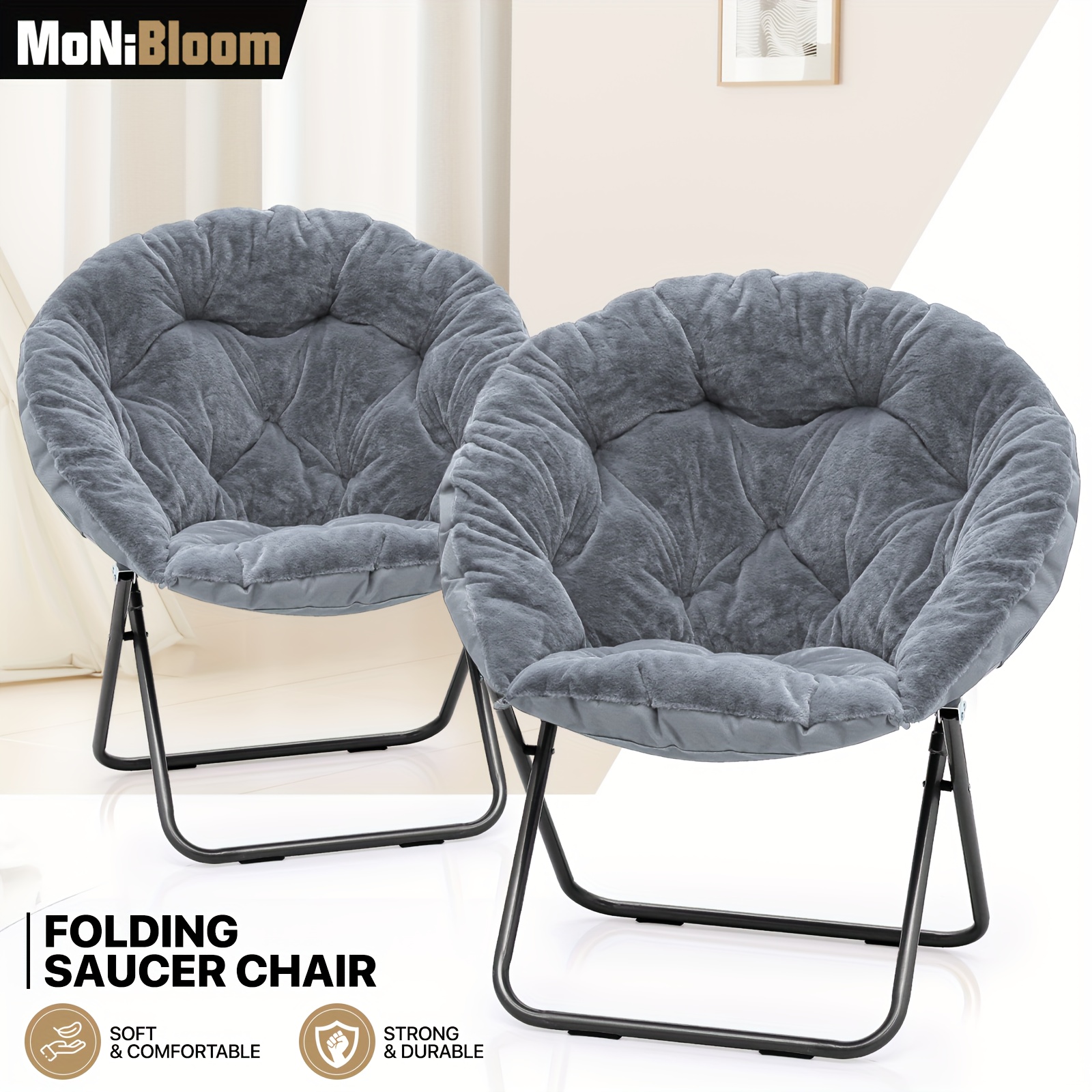 

Monibloom Round Folding Fur For Dorm Metal Frame Oversized For Adults