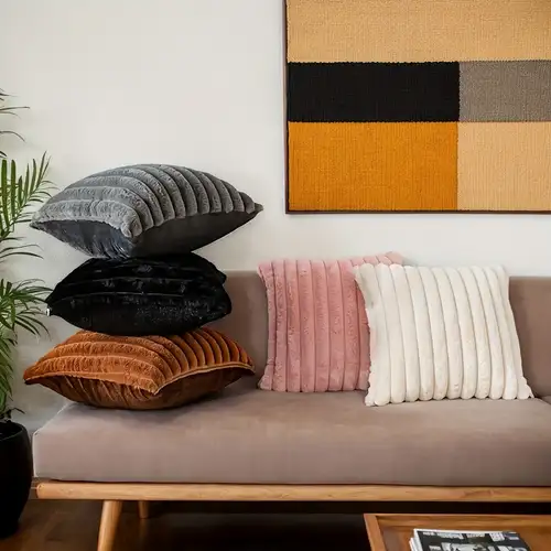 Pack Of 4 Geometric Throw Pillow Covers - 18x18 Inch Brown Grey Stripe Square Cushion Covers For Sofa