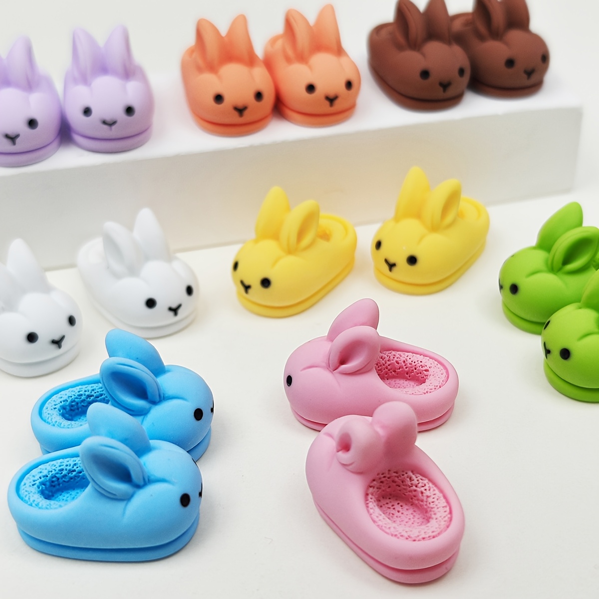 

10pcs Cute Ears Slipper Accessories, Making And Decorative Parts, Resin Rabbit Shoe Charms, Fake Fur, Shoe Accessories,