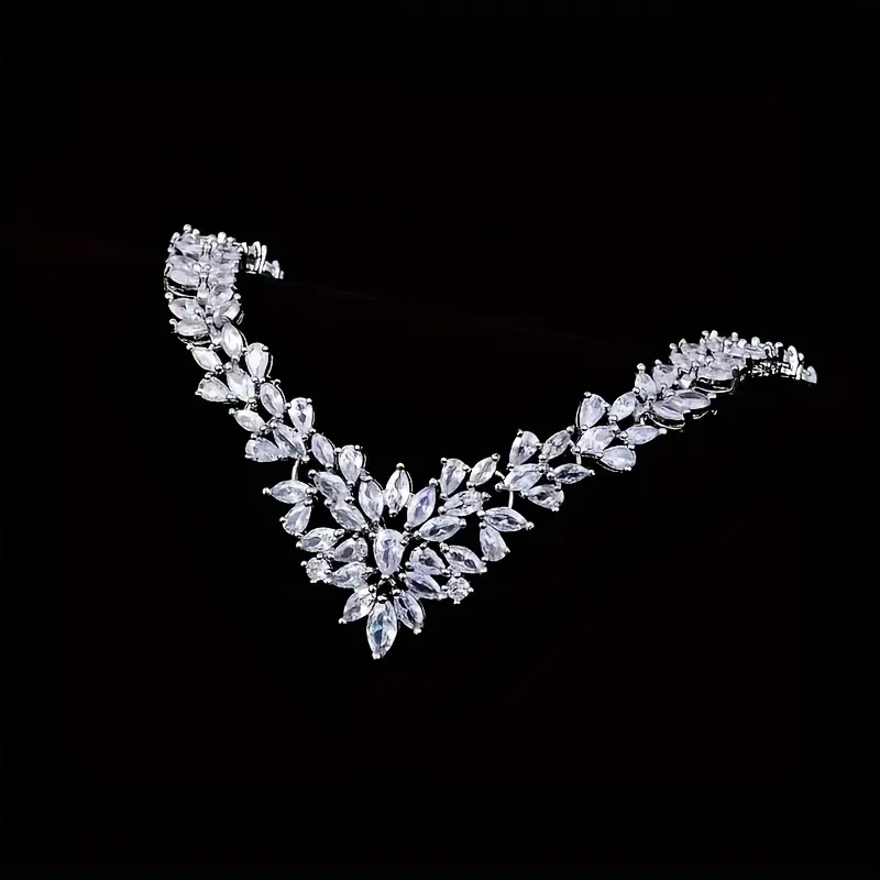 a 925 sterling zirconia flower jewelry set for women necklace earrings set for womens wedding party jewelry gifts with gift box Product details 1