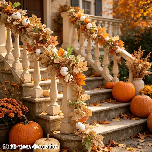 imagen del artículo 1pc corona de otoño estilo bohemio de 175 cm/68.90 pulgadas - corona artificial para decoración de chimenea en el hogar, hojas de de plástico y corona adecuadas para de acción de , festival de , diwali, decoración de halloween, también se puede colgar decoración navideña