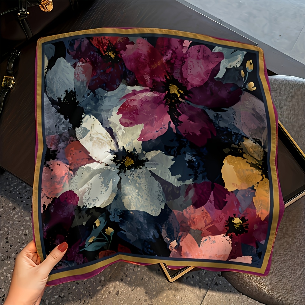 Abstract Floral Printed Square Scarf, Lightweight and Portable