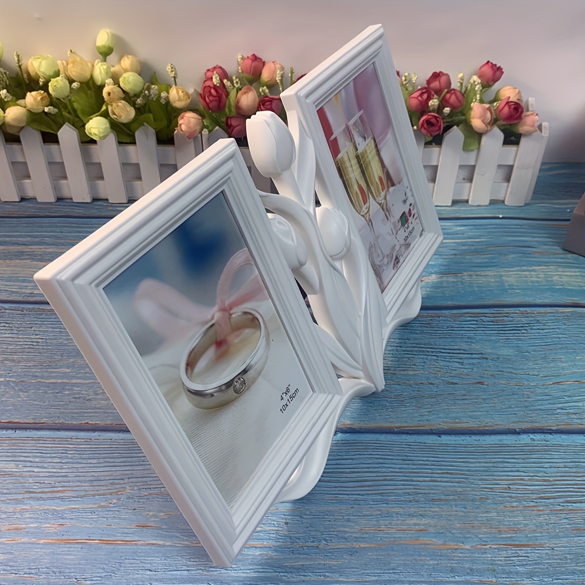 2 Hole White Picture Frame Wedding Frame Desktop Table Top Frame Rustic Frames Decorative Picture Frame Picture Stand Photo Frame White Wooden Frame Home Decoration Bamboo Wood Grain