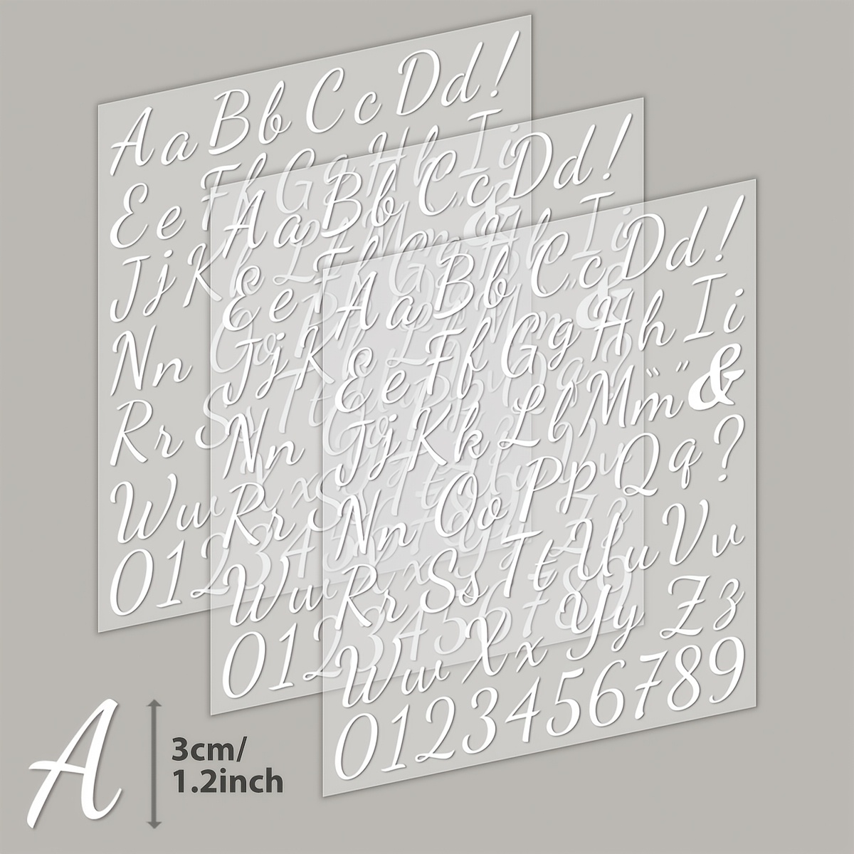 TEMU Set de 3 piezas con números y de puntuación "!?&" en caligrafía con mayúsculas y minúsculas. Disponible en 10 colores, stickers termoadhesivos