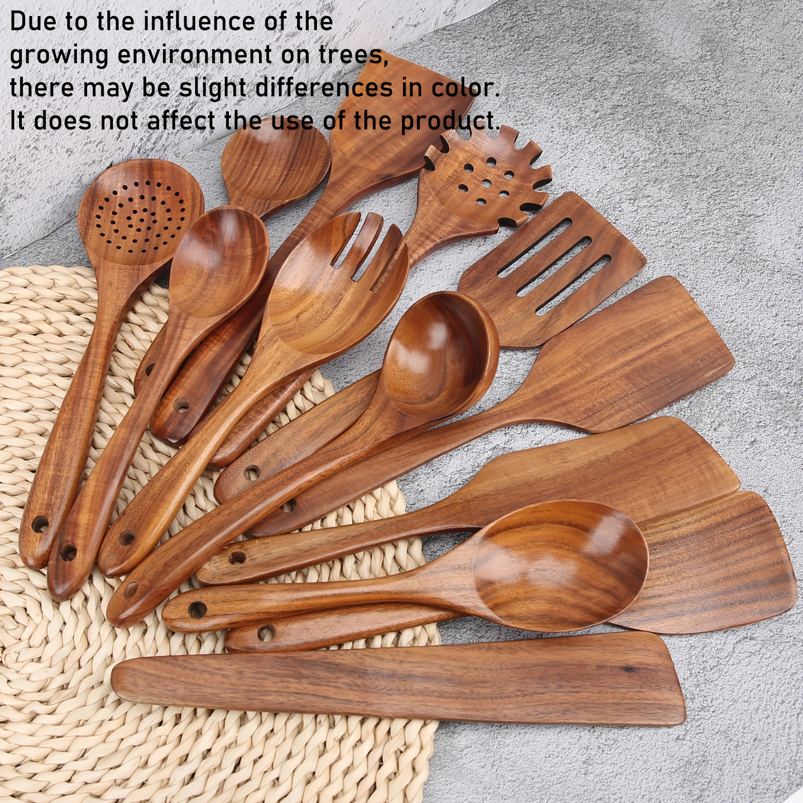 Image of Aiuhi 13pcs Wooden Cooking Spoon Set, Durable And Nonstick Kitchen Spatula And Soup Spoon For Meal Preparation