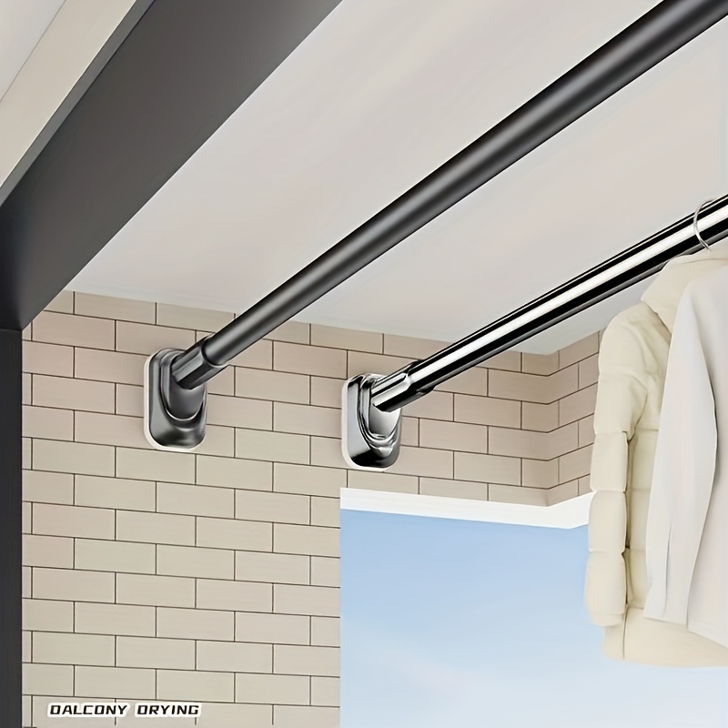 

Easy-install No-drill Telescopic Clothes Rod - For Balcony, Bathroom & - Metal Construction, Fixed, Curtain Rod, Wall Hanging