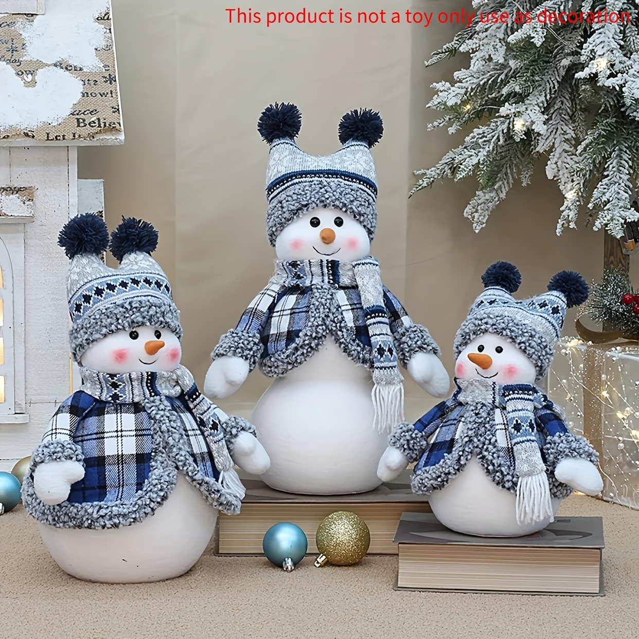 

1pc Christmas Decorations Blue Fabric Snowman Doll Doll Window Set Ornaments Outdoor Decoration, Christmas Tree Decoration, Living Room Holiday Gifts, Bedroom, Dining Room, Modern Home Decoration