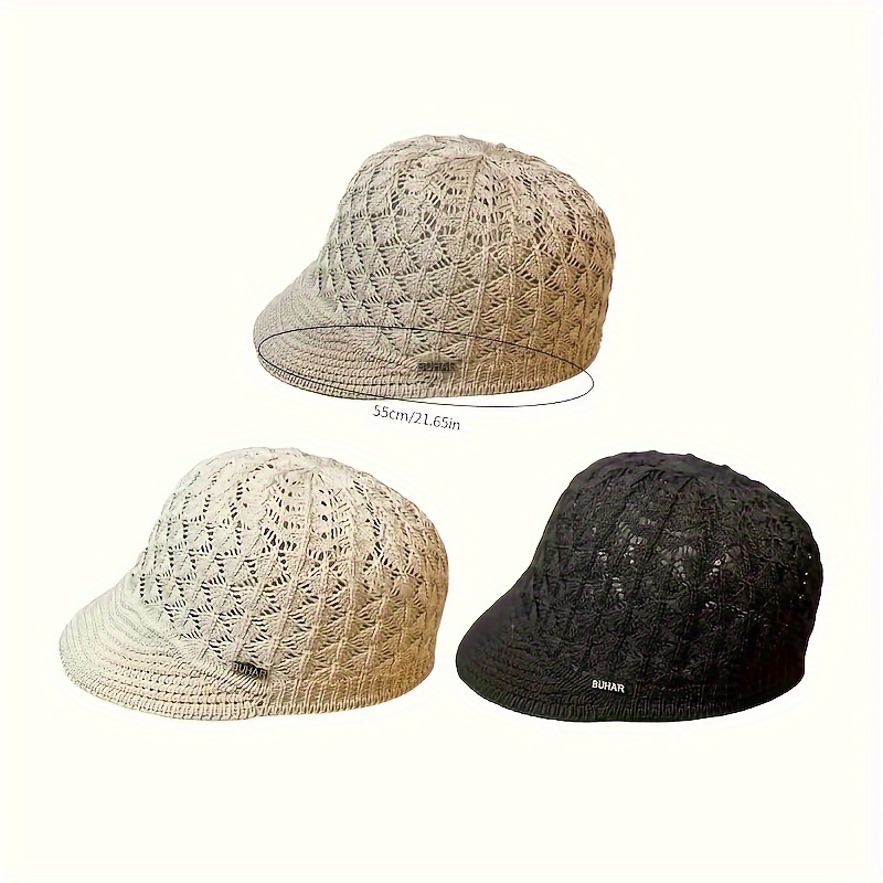 

Women's Hollow Knit Beret Cap, Breathable Newsboy Flat Hat With Brim, Lightweight Golf Cap For Summer And Autumn