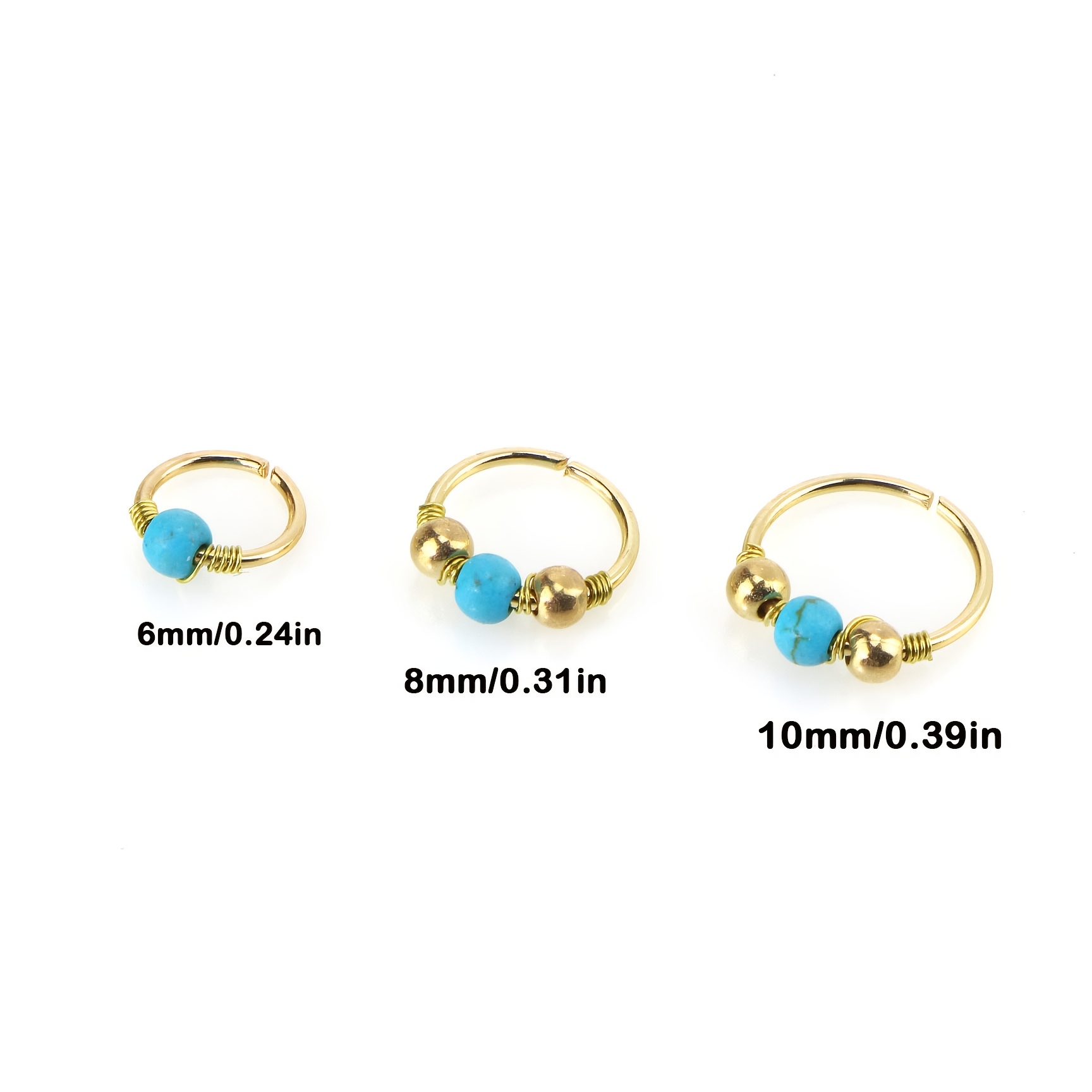3pcs Beads Nose Rings Septum Piercing Hoop Earrings Lip Ring Ear Cartilage Tragus Helix Circular Body Jewelry