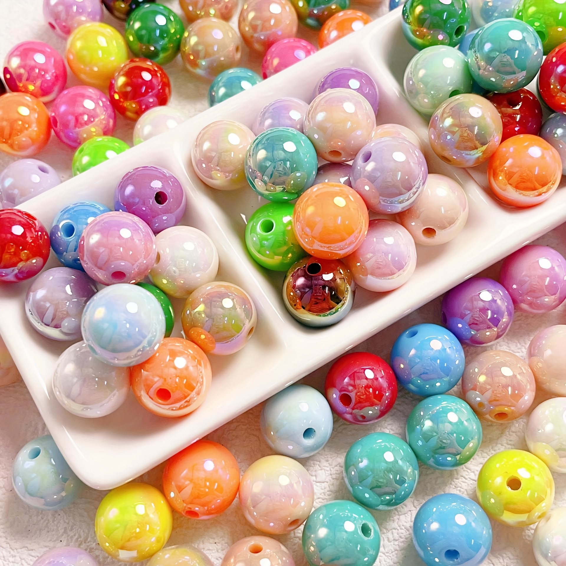 

10-pack Acrylic Beads 16mm Iridescent Uv Coated For Making, Beaded Bracelets, Necklaces Craft Supplies