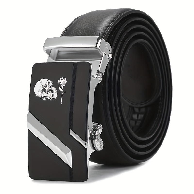 TEMU Ceinture Gothique pour Homme avec Boucle Squelette et Rose - Longueur Ajustable, Métallique Durable, pour Pères, Cadeaux de Diplôme & Occasions