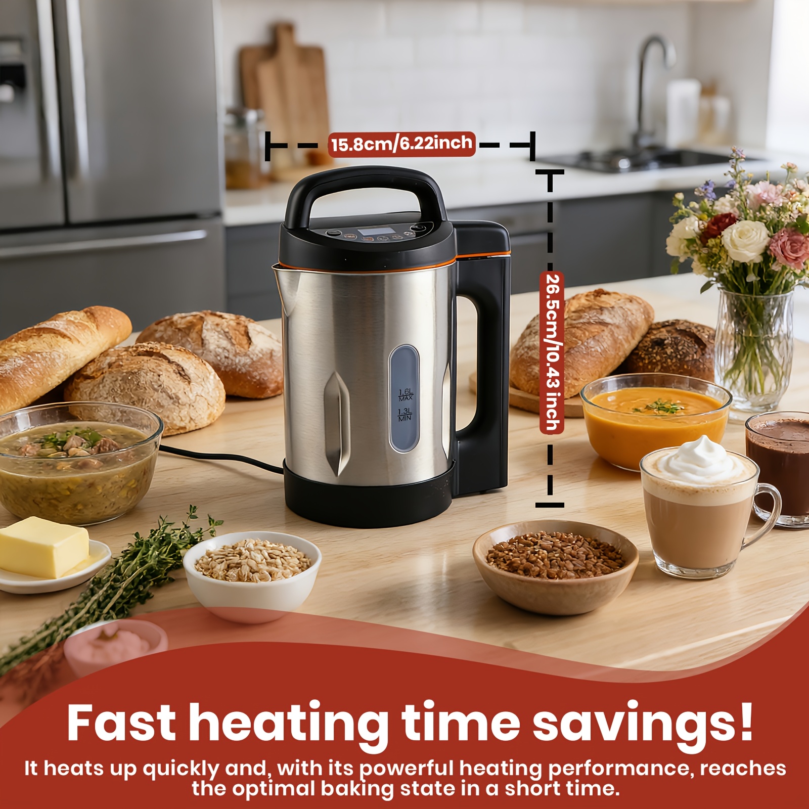 Superlex 1.6l Maker, 1000w Blending, Heating -one, 304 Stainless Steel Inner Pot, To Watch, One-button For Healthy Soup, Baby Food, Blending, Easy To Clean
