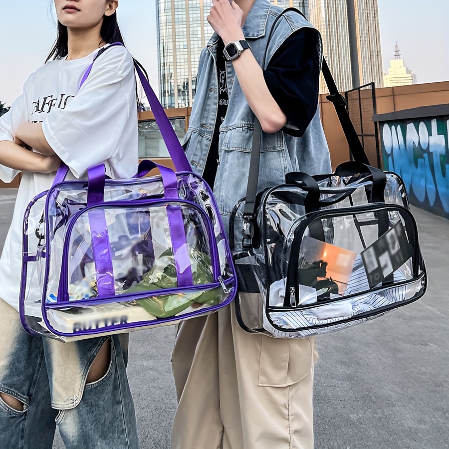 

Transparent Plastic Bag, Large Capacity Sports Gym Handbag, Stylish Weekender Overnight Storage Bag With Shoulder Strap