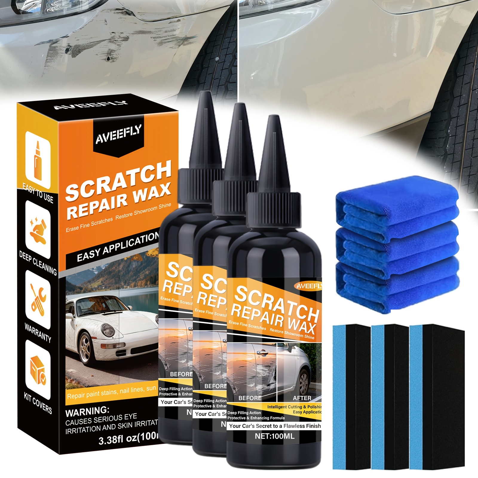 TEMU 3 Sets Car Scratch Repair Wax  300ml Professional Car Scratch Remover Car Paint Scratch Repair Car Polish Deep Scratch Repair Longlasting