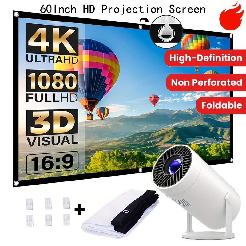 TEMU Écran de Projection Portable de 60 Pouces Compatible avec Smartphones/Ordinateurs Portables, Affichage 4K Ultra HD en Fibre de Polyester Lavable