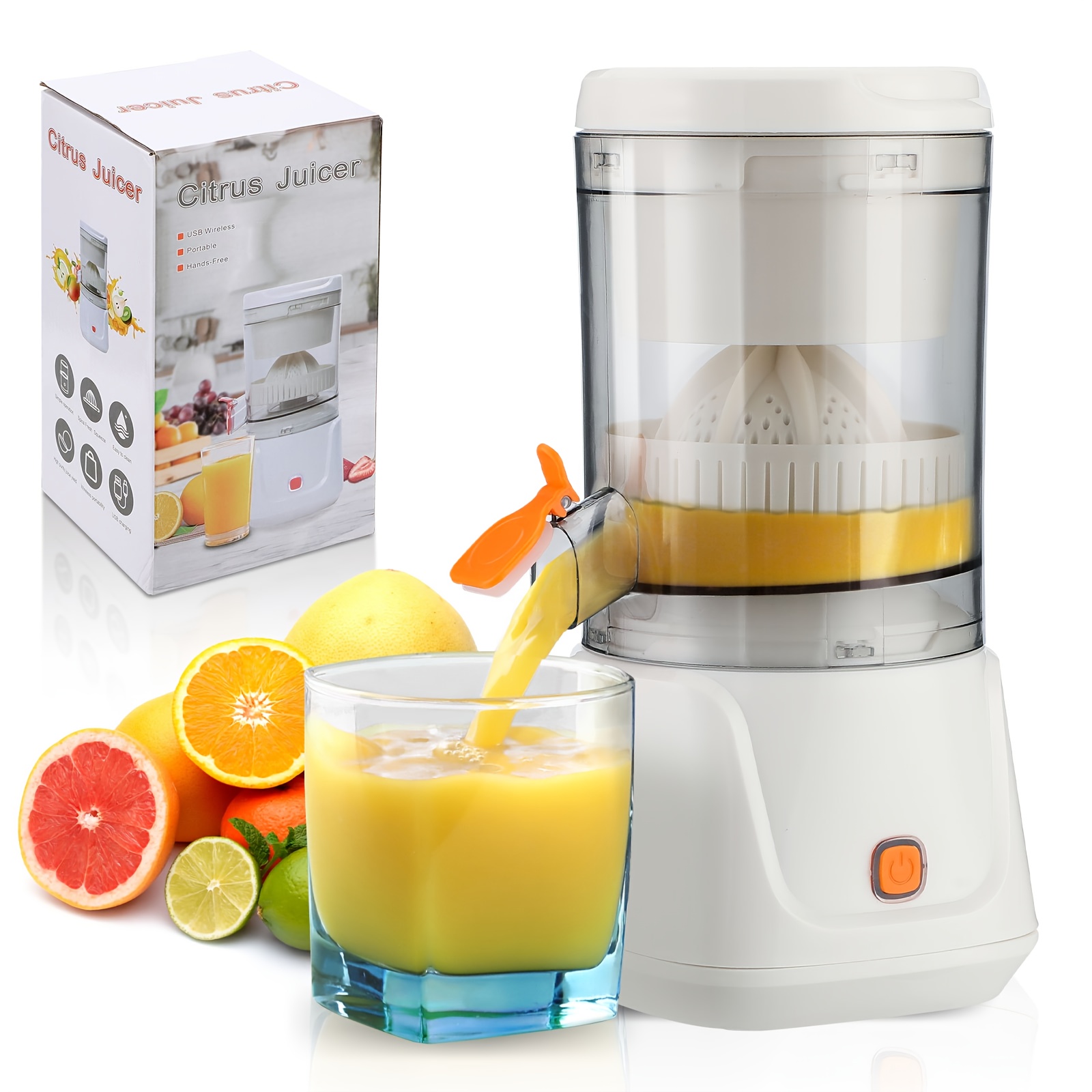 TEMU 1pc Extracteur de Jus Portable Rechargeable, Indispensable pour et le Camping, Élevé, Facile à Nettoyer, Adapté à Tous les Agrumes : Citrons, ,