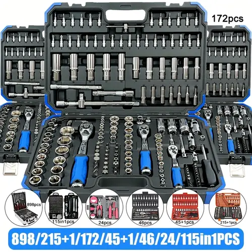 898 215 1 172 46 24 115in1 vanadium steel socket set ratchet wrench kit with outdoor maintenance storage box