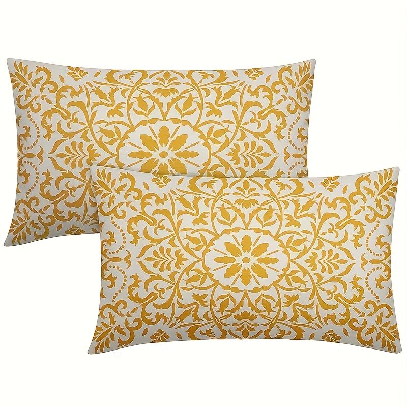 TEMU Dokriy Juego de 2 fundas de cojín lumbares elegantes florales amarillas de 12x20 pulgadas - Estilo de granja contemporáneo, fundas de cojín