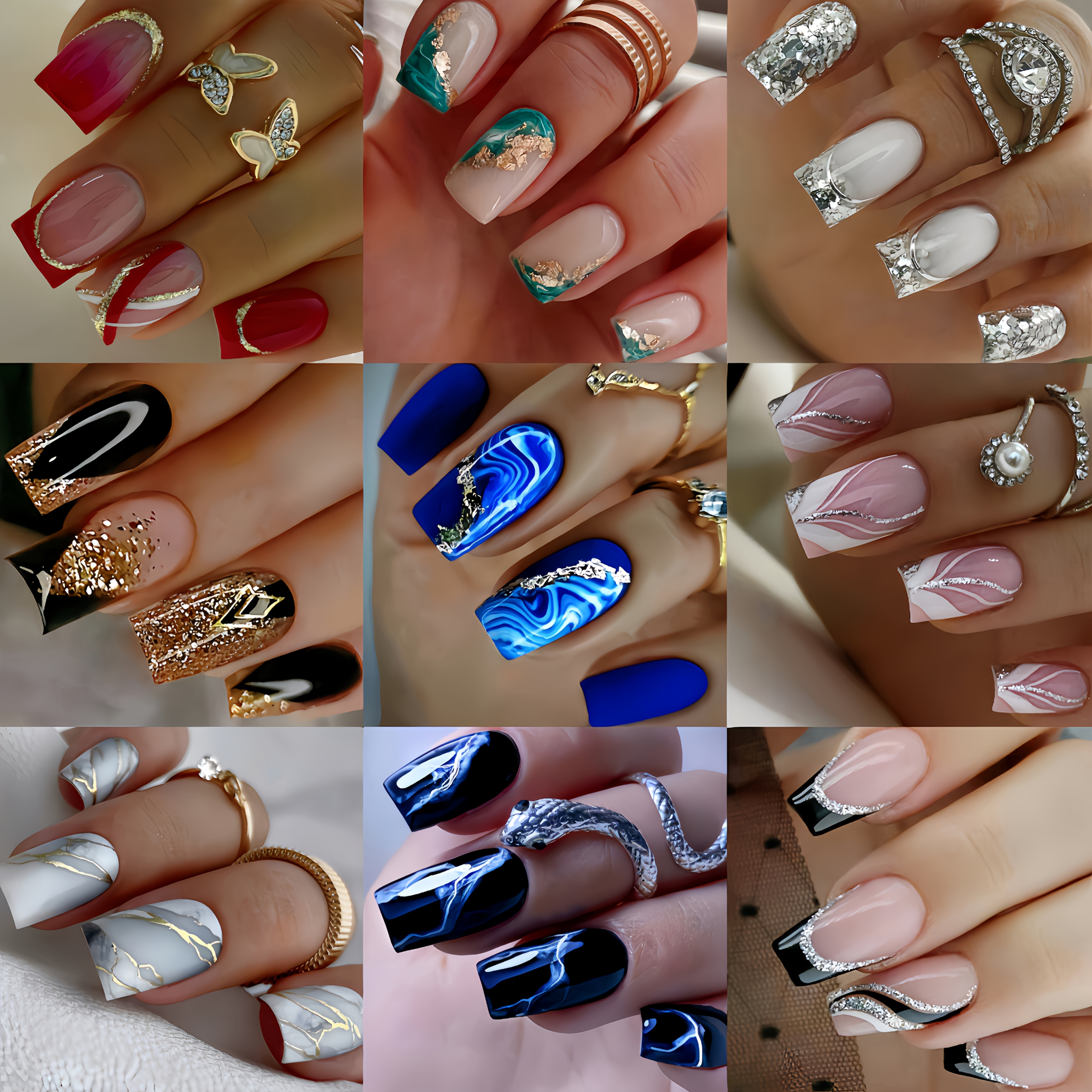 TEMU Press-on Fake Nail Sticker Set With 216pcs, Featuring A Of Colors In A Removable Box. Medium-length European Square Fake Nails In A Stylish And Beautiful Mix.