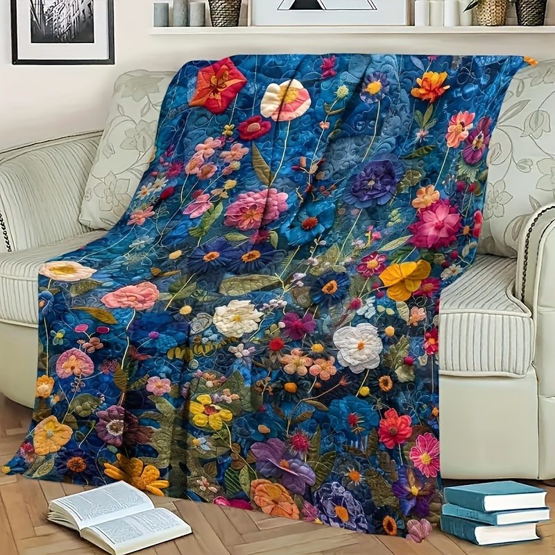 

1pc Floral Pattern Plush Fleece Blanket For Daughter, Traditional Style Soft Throw Blanket, Cozy Bed & Sofa Decor Gift