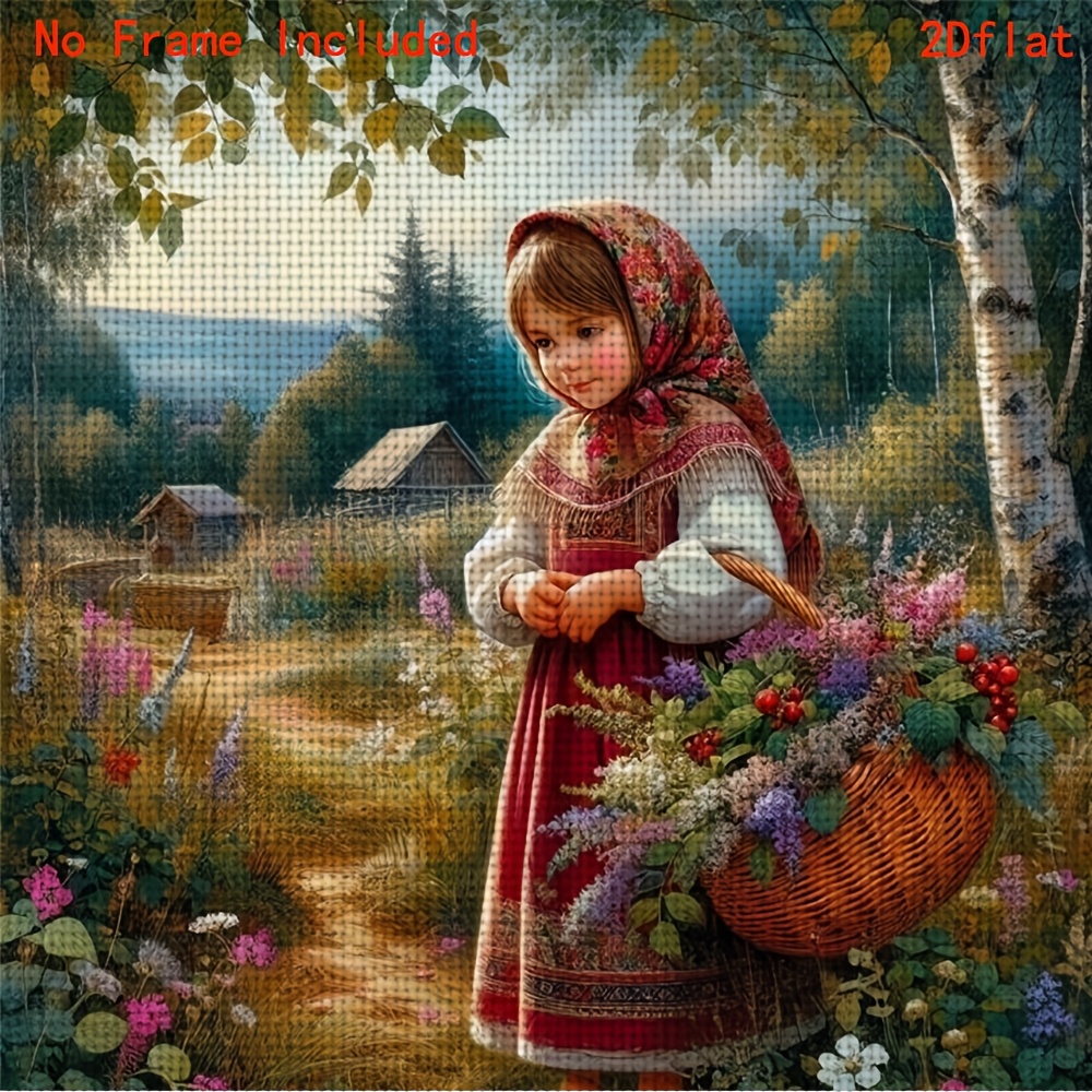 TEMU 1pc New Frameless Diy Cross- Printed Kit, " Tapestry Blue" 2d Pattern, Home Decor Art Hand Embroidery Set, Includes Printed Fabric, , Manual,
