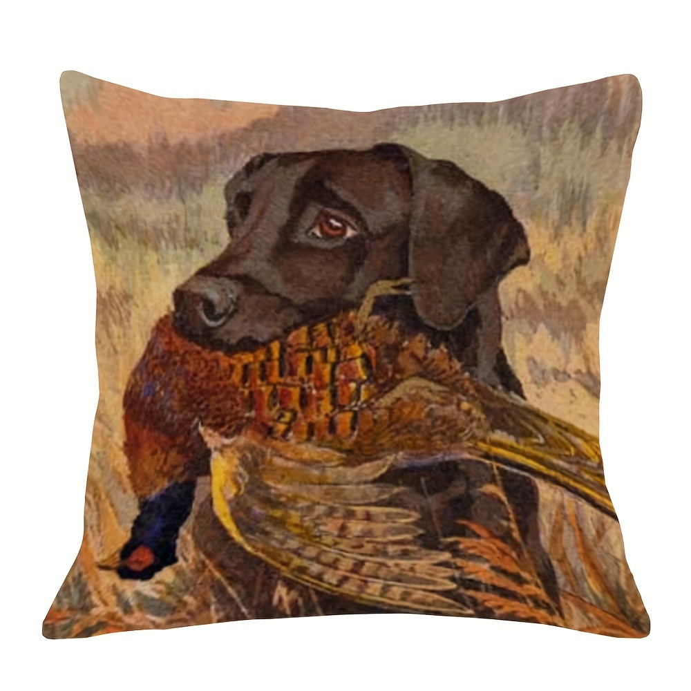 

Vintage Hunting 18x18 Inch Cushion Cover - Soft Plush, Single-sided Print For Sofa & Home Decor, Zip Closure, Machine Washable