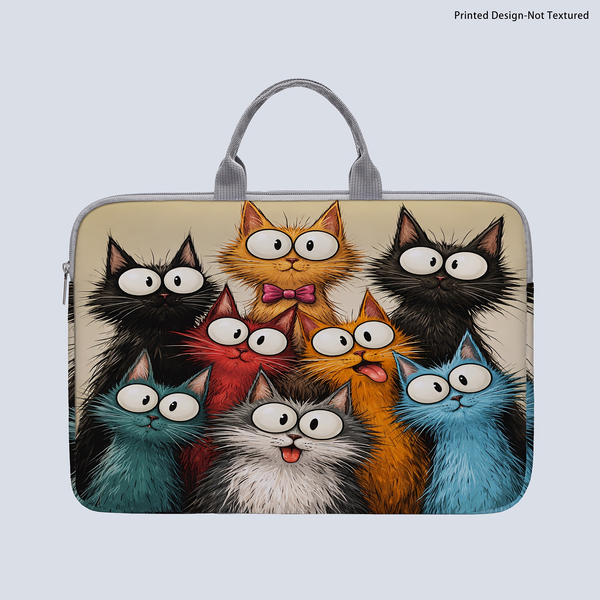 TEMU [1 Laptop Sleeve] Cat-print Laptop Sleeve, Briefcase-style Fabric Sleeve, Fits 14-inch Laptops, Soft Laptop Sleeve, Briefcase-style Tablet