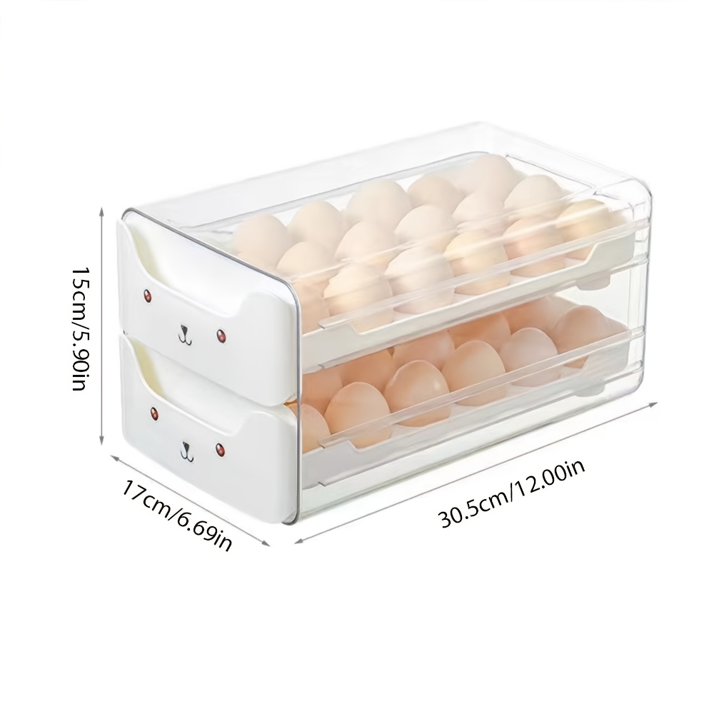 2 Drawers Stackable Egg Organizer Egg Tray, Clear Plastic Egg Storage Container, Can Hold 36 Eggs