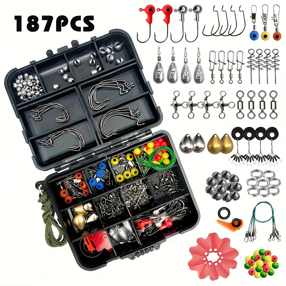 TEMU 187pcs Siweite Fishing Tackle Set With Pvc Tackle Box - Includes Swivels, Hooks, Sinkers, And More - Ideal For Bass, Crappie & Sea Fishing Enthusiasts - Perfect Gift For Holidays, Fishing Gear