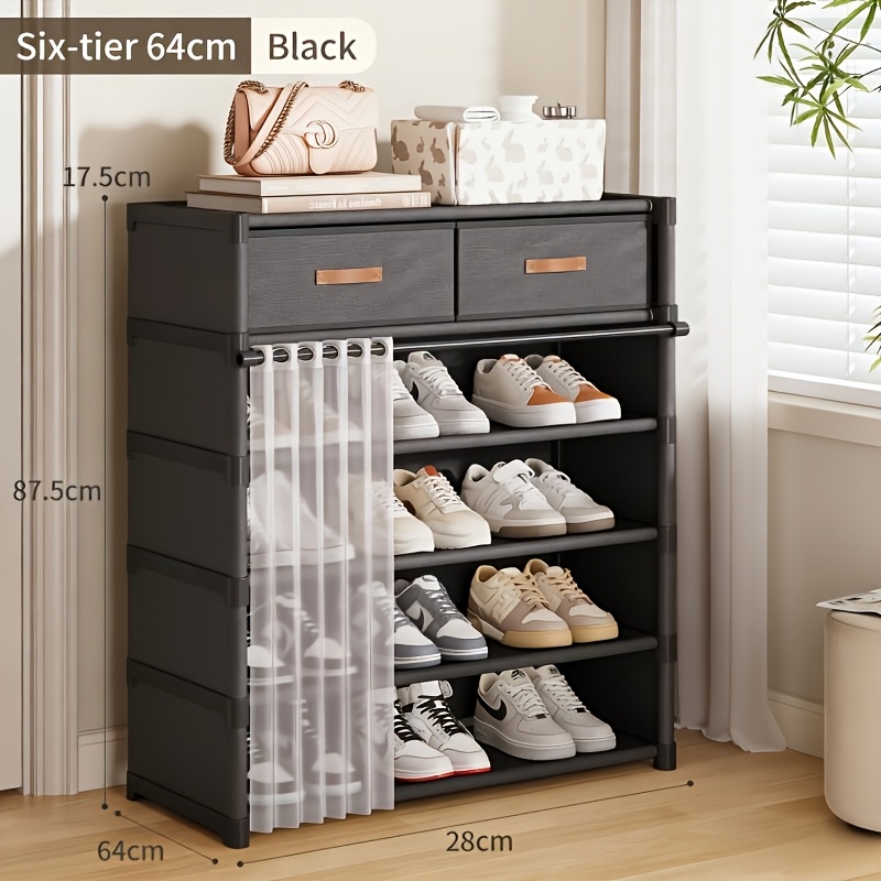 A New Shoe Storage Unit For The Home Entrance, Featuring Double Drawers, 360° Dust Protection, An Exceptionally Large Capacity, Stable Weight Support, And -draw Curtain Design To All Your Storage