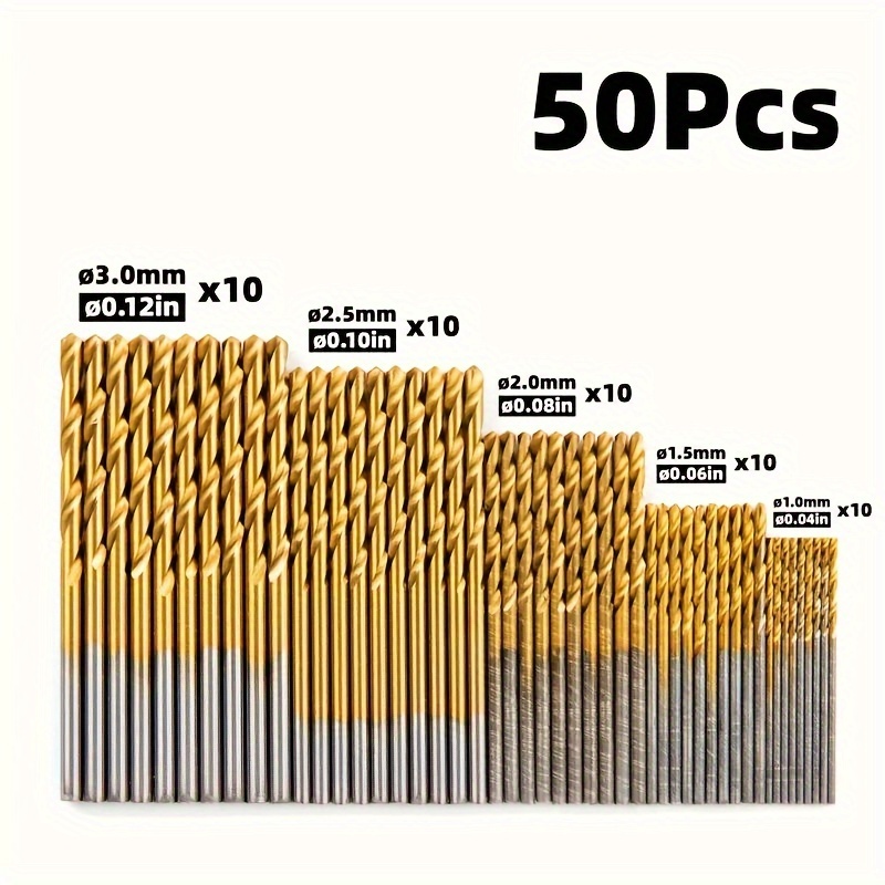 50pcs Coated Hss High Speed Drill Bit Set, Power Tool Additions
