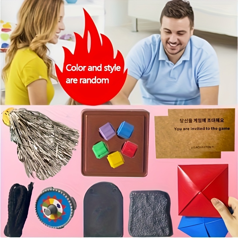 14pcs Korean traditional game set with card painting on top, Korean Jacks Gonggi game package, complete props for stone-grabbing Korean nostalgic party games - suitable for indoor and outdoor entertainment, squid traditional party game set, grab stones, hit stone tablets, paper pieces, tops and shuttlecocks full combination, hand-eye coordination training