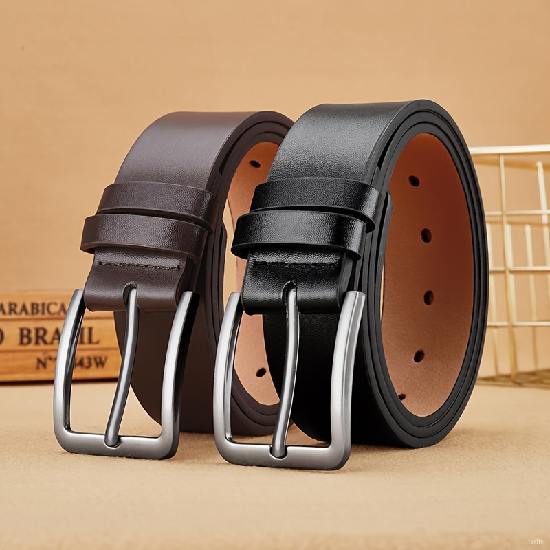 

Elegant Men's Genuine Leather Belt With Square Alloy , And Stretch-resistant, Jeans And Casual Wear - Black