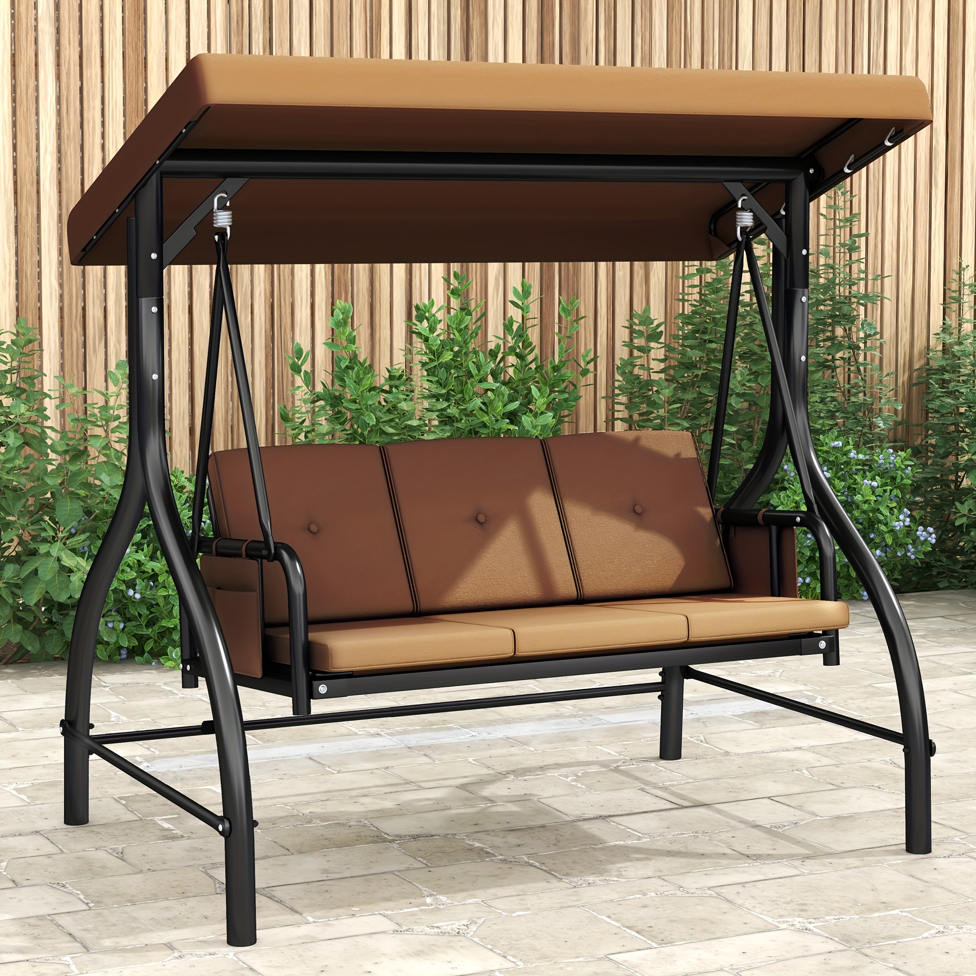 

Balconera 3 Seats Outdoor Swings For Adults Porch Swing With Canopy Outdoor Patio Swing Heavy Duty Swing Chair With Adjustable Canopy Removable Cushion (dark Brown)