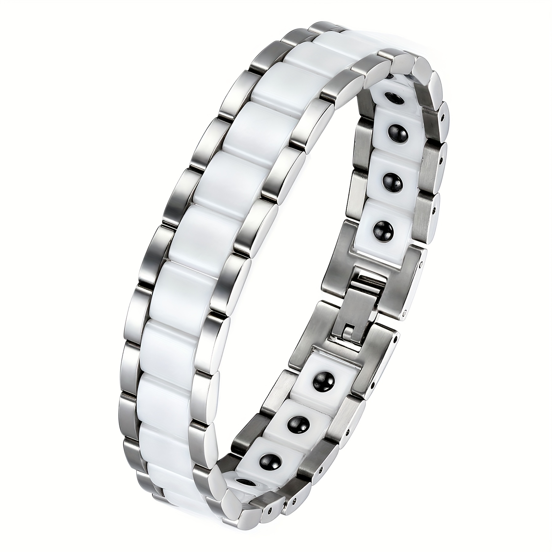 Wide Ceramic Stainless Steel Adjustable Men's Bracelet