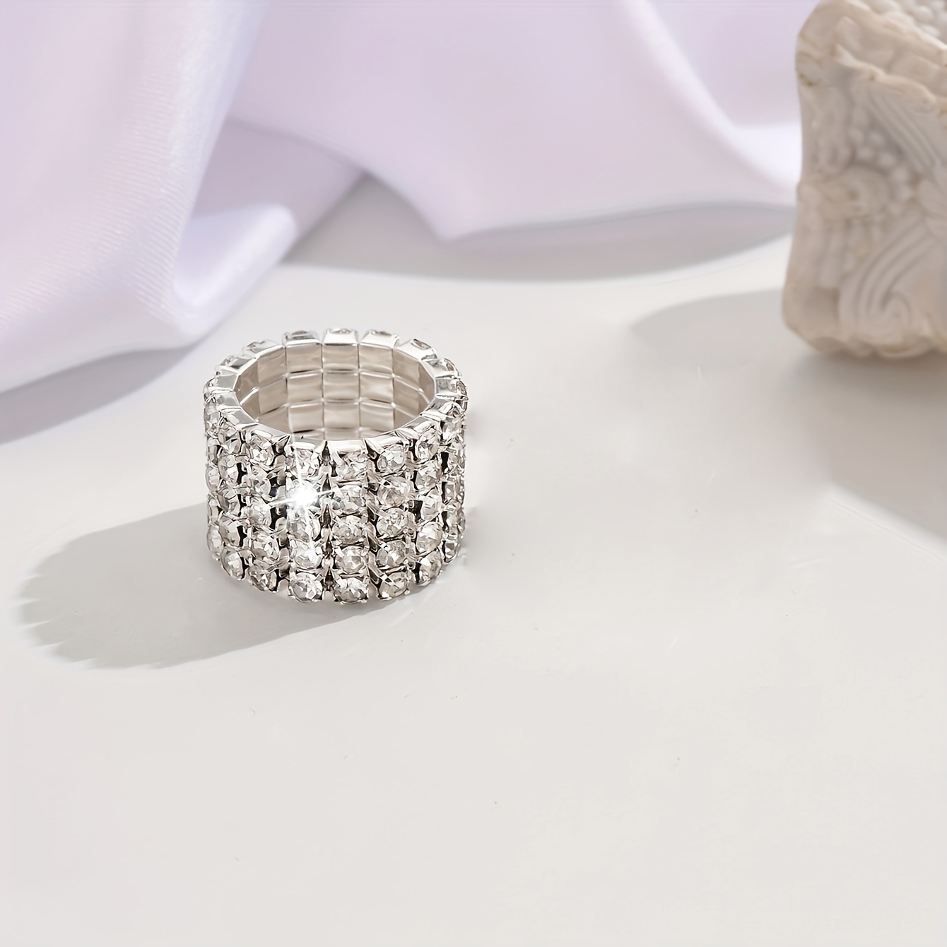 Women's Multi-Layer Crossed Rhinestone Bracelet and Ring Set