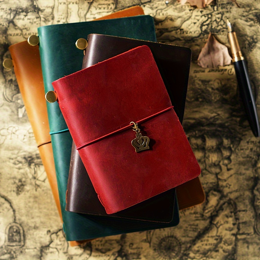   vintage genuine leather travelers notebook handmade retro notebook with magnetic closure sketch section and pen loop   journaling planning and sketching notebooks for school 0