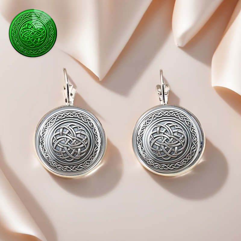 TEMU Silvery Celtic Knot Pattern Badge Earrings, Fluorescent And Luminous Styles, Alloy Material With Glass Inlay, Women's Fashion Gift, Daily Wear