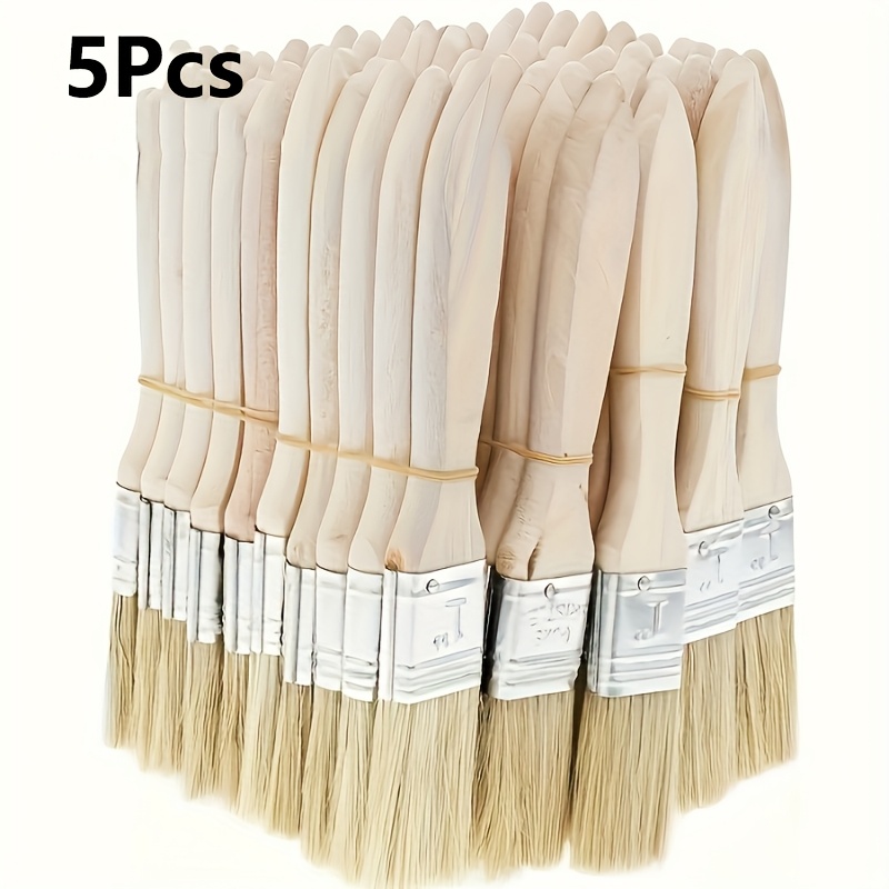 TEMU Set Of Bristle Flat Paint Brushes With Gourd Handles - 5pcs 1-inch Brushes For Painting, Gesso, Varnish, Glue, Dye, Art, Crafting, Home