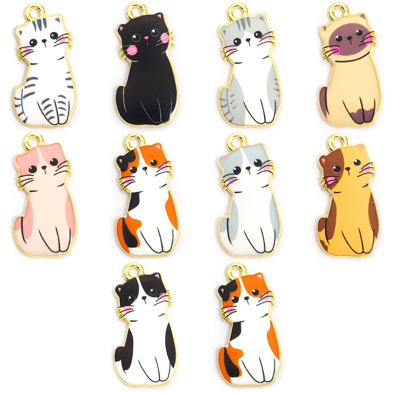 TEMU 10pcs Q-version Cat Styling Enamel Alloy Pendants - Cute People Series Additions, Kawaii Keychain Bag & Earphone Case Decor 9-styles Pet Kitten