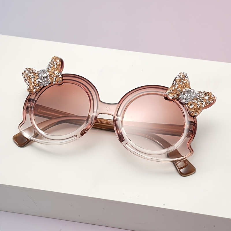 TEMU Lunettes à dégradé avec nœud à paillettes, nœud intégral et monture ronde bleu-rose, adaptées pour les anniversaires, les séances photo, les