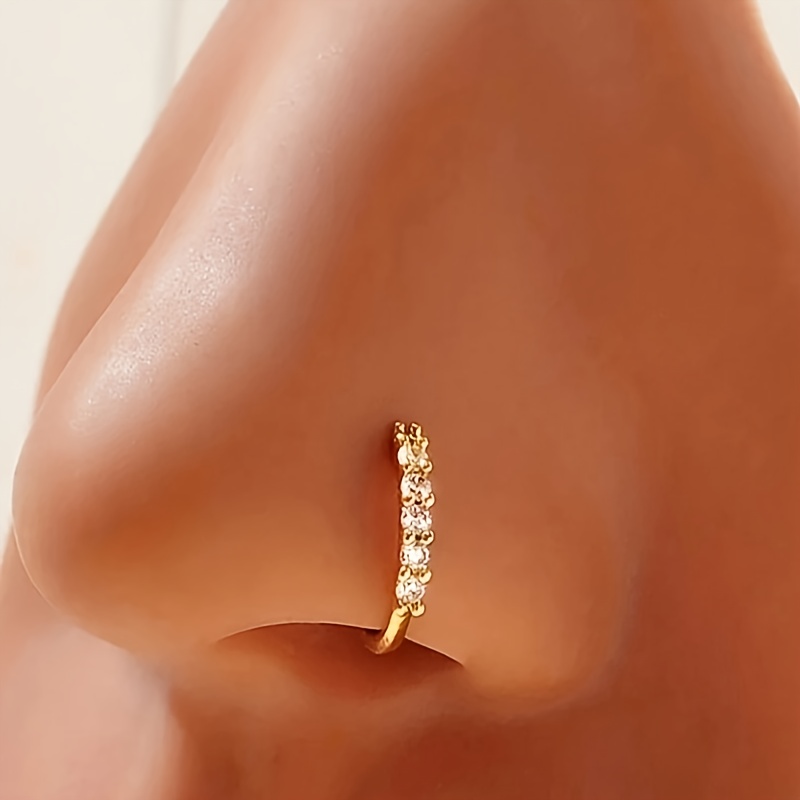 1pc Golden Copper Non-piercing Glitter Stone Nose Ring - Luxury Fake Nose Ring Jewelry For Women' Wear And