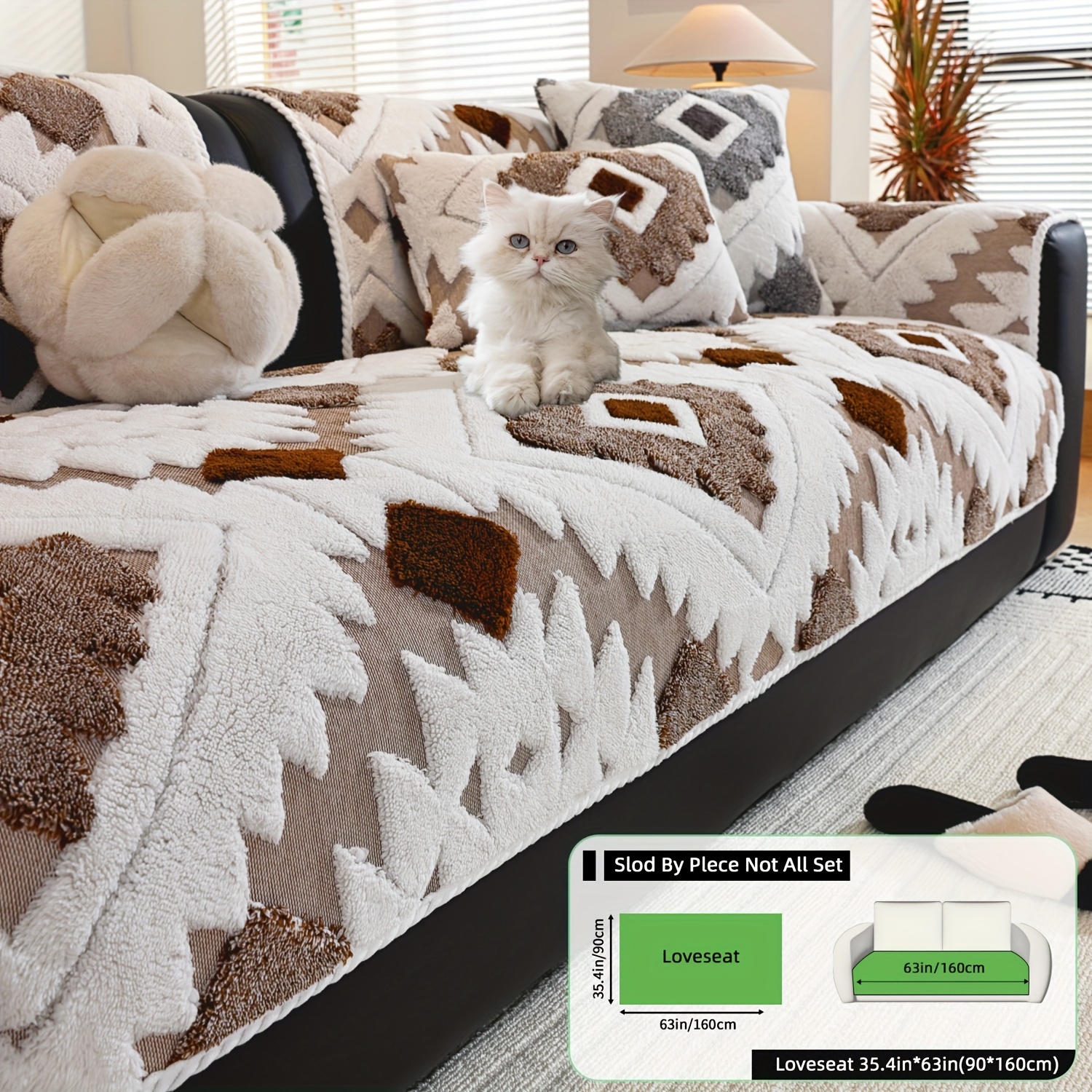 TEMU 1pc Coussin de Canapé en Flanelle Épais et Confortable avec Artisanat Jacquard 3D Ajourée pour Automne & Hiver, Adapté aux Animaux Domestiques,
