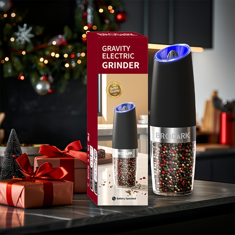 

1/2pcs Gravity Electric Salt And Pepper Grinder Set, Battery Powered Led Handautomatic , Adjustable Coarseness Lill Grinders Shakers Black, Kitchengadgets Gift Ldeas Christmas Gift, Jars & Jar Holders