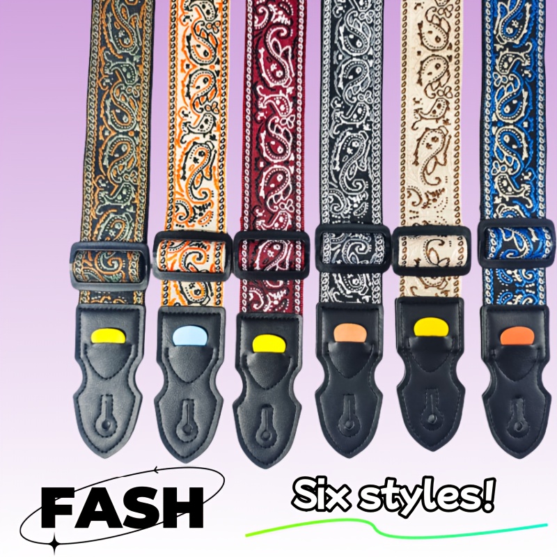 

Embroidered Guitar Strap, Wide Thick Acoustic And Electric Bass Strap, Style Guitar Belt In Mixed Colors - Fabric Material