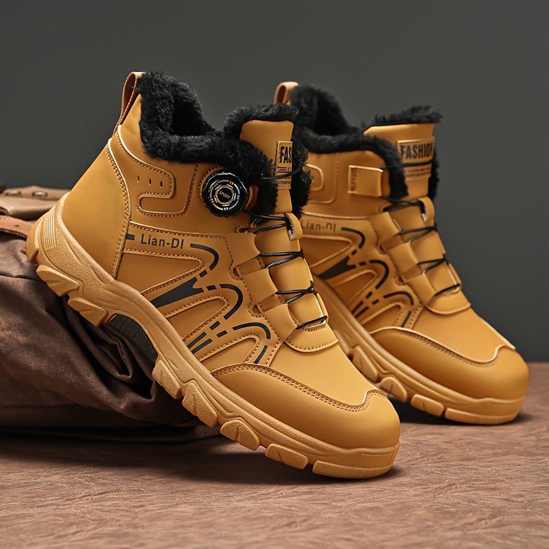 Herren Winter Sneakers - Slip-Resistent Tractie Buiten, Gevoerde EVA Inlegzool & PU Bovenwerk - Lage Veterschoenen in Mosterdgeel/Zwart voor Dagelijks Gebruik, Kantoor, Semi-Formeel - Koude Weer Schoeisel, Outdoor Wandelen, Stijlvolle Voetkleding, Warme Voering, Urban Wear