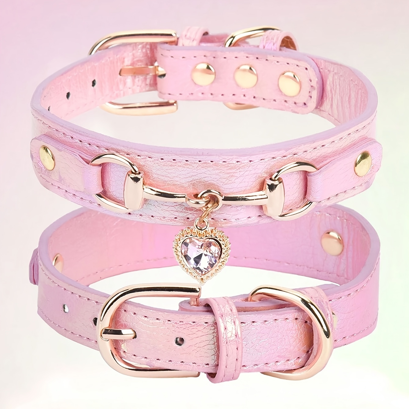 TEMU 1pc Love Heart Collar - Stylish, Elegant, Sparkling Diamond Design For Pets, Faux Leather Delicate Pet Dog Collar, High-quality Faux Leather